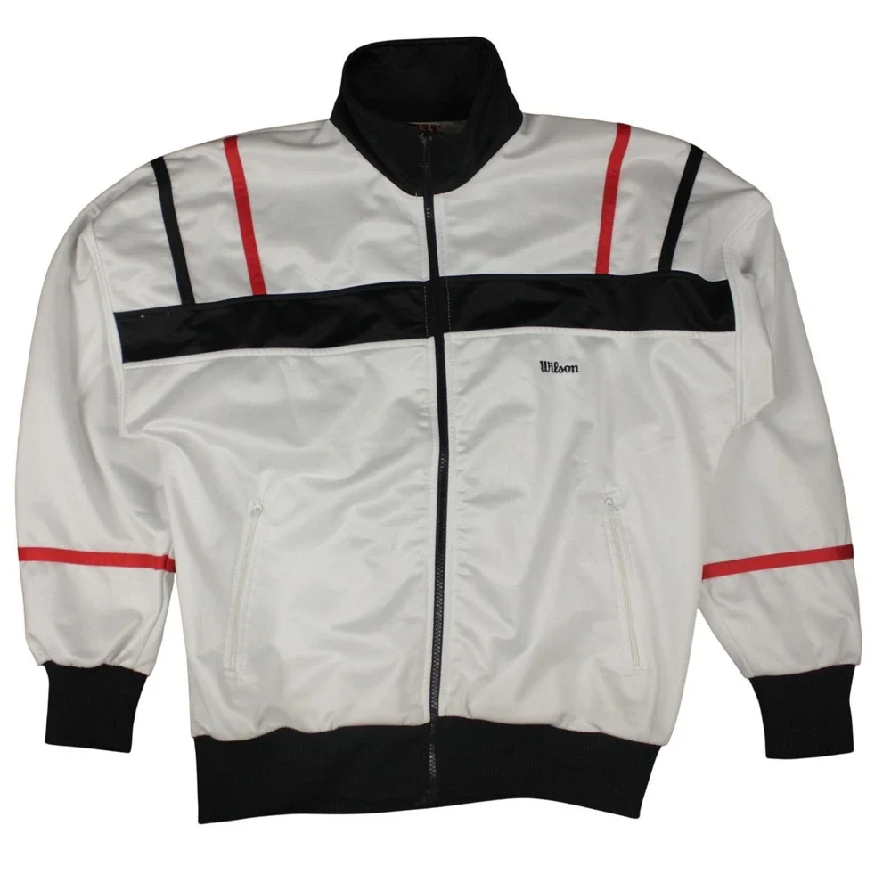 Vintage Wilson Tennis Warm-Up Jacket Mens M White Black Red Full‎ Zip Retro